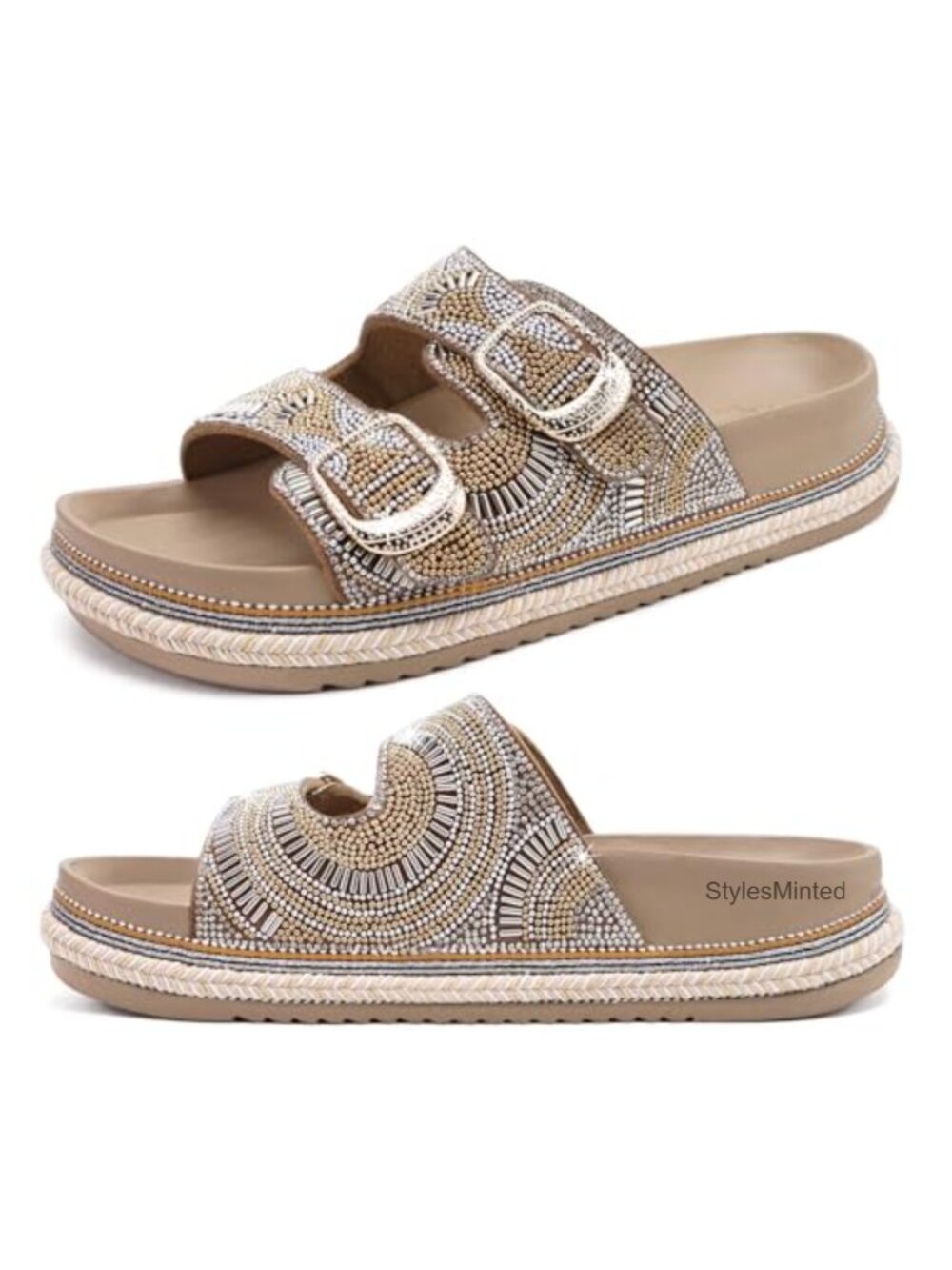 Womens Bling Sandals with Arch Support Orthopedic Rhinestones Slides Non-Slip
